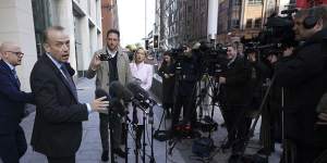 Northern Ireland Secretary Chris Heaton-Harris speaks to the media outside Erskine House,Belfast,Britain.