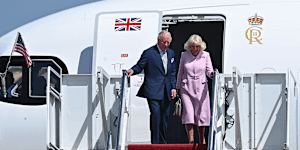 King Charles and Queen Camilla arrive in Washington for state visit.