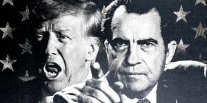 Trump and Nixon. One was destroyed by indictments,the other raises money off them.