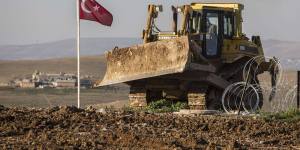 A bulldozer belonging to the Turkish army at the site 200 metres from the Turkish-Syrian border to which Suleyman Shah's remains were relocated.