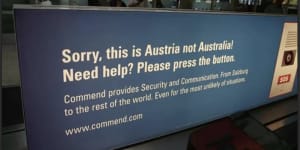 A sign at Salburg Airport has sparked viral social media posts about supposedly confused passengers.