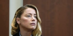 Actor Amber Heard testifies in the courtroom at the Fairfax County Circuit Court in Virginia.