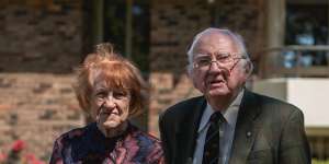 Frank Brady,95 and Thelma Johnson,88,in front of Levande Lourdes,Retirement Village in Killara.