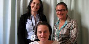 Banham with burns specialists,professors Suzanne Rea and Fiona Wood,at Royal Perth Hospital after the accident.