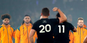 The Wallabies stare down the haka in Melbourne in 2022.