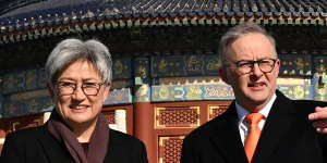 Prime Minister Anthony Albanese and Foreign Minister Penny Wong visited the Temple of Heaven in Beijing,touring the temple grounds with the Chinese ambassador to Australia,Xiao Qian.