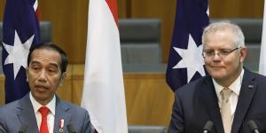 President of Indonesia Joko Widodo and Prime Minister Scott Morrison address the media at Parliament House.