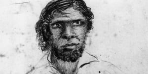 Aboriginal resistance leader Dundalli,in a sketch made before his “horribly botched” public hanging in Brisbane,1855.