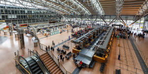 Inside Hamburg Airport – mostly drab and grey.