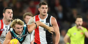 Saints stung:Jason Horne-Francis drives Port Adelaide to upset win