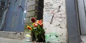 A tribute left by the family of Danial Korver who died in Rainbow Alley in the Melbourne CBD in 2022.