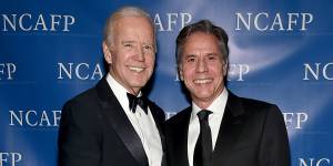 Joe Biden with the man he picked to be the next US secretary of state,Tony Blinken,in 2017. 