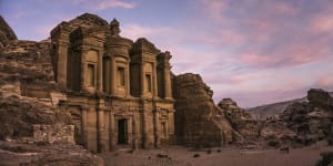 The magnificent monastery located on the top of Petra,at sunset.