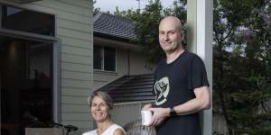 Jessica Stewart and her husband Chris Gentle at their Gladesville home in Sydney’s inner west. They believe that spiralling property prices are not good for them or their three children. 
