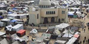 A tent camp in Rafah housing Palestinians displaced by the Israeli offensive in the Gaza Strip.