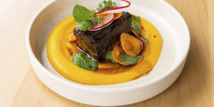 Slow braised beef rib with carrot puree served at Gateway in Coldstream.