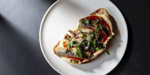 Sardines and celeriac puree on rye toast.