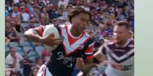 Roosters winger Dominic Young after being sent to hospital on Saturday.
