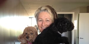 Professor Kerryn Phelps with dogs Lulu (brown) and Paris.