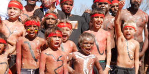 Martu man led their boys in a traditional dance before the official declaration of the park.
