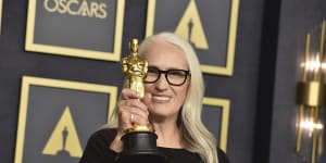 Jane Campion poses with the Oscar for best director for The Power of the Dog.