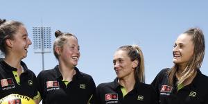 Rookie umpires Kaitlin Barr (far left),Jordyn Pearson,Gabby Simmonds and Georgia Henderson.