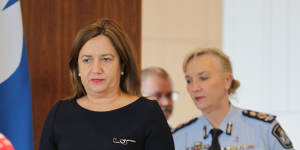 Queensland Premier Annastacia Palaszczuk arrives to her press conference announcing the updated border plans on Monday.