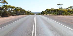 The unending straight road across the Nullarbor.