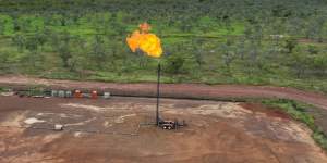 Empire Energy’s Carpentaria 2H well flaring gas in the Northern Territory’s onshore Beetaloo Sub-Basin. 