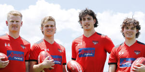 Essendon draftees Garrett McDonagh,Ben Hobbs,Patrick Voss,and Alastair Lord are hoping to make an impact at their new club.