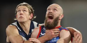 Geelong ruckman Rhys Stanley (left) will return from a fractured eye socket,and is ready to face Max Gawn and his Demons.