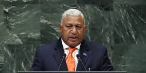 Fijian Prime Minister Frank Bainimarama addressing the United Nations in 2018.