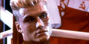 Dolph Lundgren in Rocky IV as Ivan Drago,the star of the Finding Drago podcast.