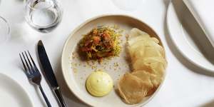 Pickled clams,saffron aioli and potato crisps.