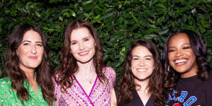 A League of Their Own’s D’Arcy Carden (left),Geena Davis (who starred in the 1992 film),Abbi Jacobson and Chante Adams at a screening of the TV series.