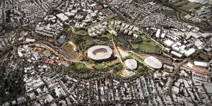 Archipelago’s Brisbane Bold proposal. The Quirk report recommended a less ambitious development,including just the main stadium.
