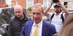 Reform UK leader Nigel Farage arrives at the fundraiser for Donald Trump.