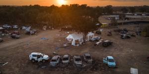 An aerial view of the Tribe of Nova festival site four days after it was attacked by Hamas-led terrorists