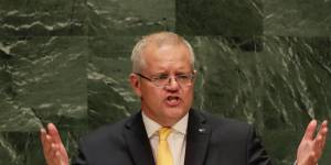 Prime Minister Scott Morrison addresses the United Nations General Assembly.