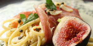 Easy-does-it:Prosciutto-wrapped linguine with chilli,lemon and figs.