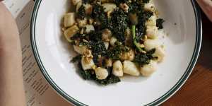 Ricotta gnocchi with cavolo nero,one of several handmade pasta dishes on the menu.
