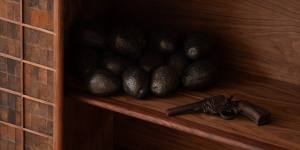 Avocado leather cabinet 2023 by Fernando Laposse (detail).