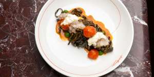 Pasta dishes such as this squid ink fettuccine with prawn are menu highlights.