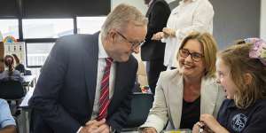 Prime Minister Anthony Albanese with Victorian Premier Jacinta Allan at a school in January.