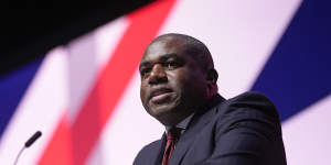 David Lammy,British Labour’s foreign affairs spokesman,speaks at the party conference in Liverpool.