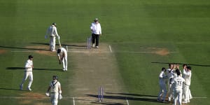 Steve Smith walks off after his second innings exit in Wellington.