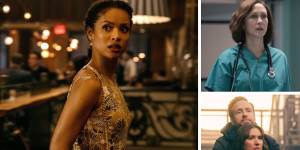 Clockwise from main:Gugu Mbatha-Raw in Surface,Vera Farmiga in Five Days at Memorial and Jason (Rafe Spall) and Nikki (Esther Smith) face life as new parents in Trying.