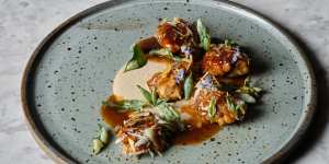 Lamb sweetbread with macadamia,saltbush,and rosemary flower at Omnia.