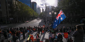 Protesters outside Parliament House on Monday night.