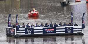 Geelong’s players sat on a barge and headed up the river